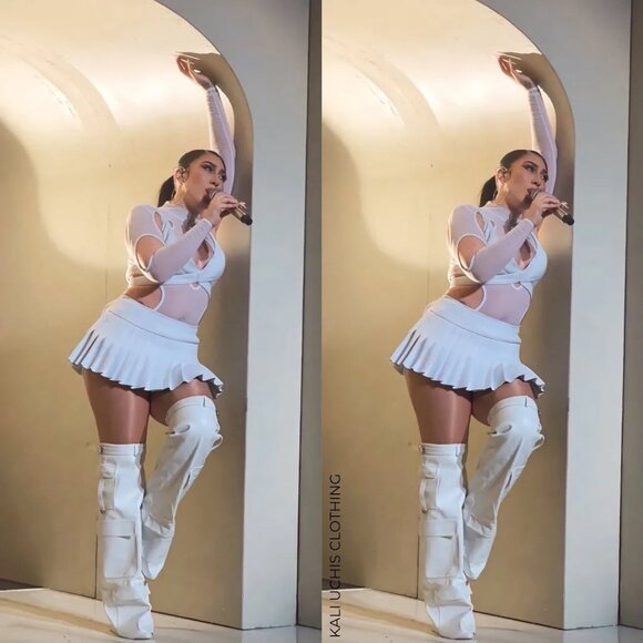 Callie Lives Alexia Azalea Wang White Fold-Over Wedge Heel Boot 8 8.5 - Picture 6 of 6